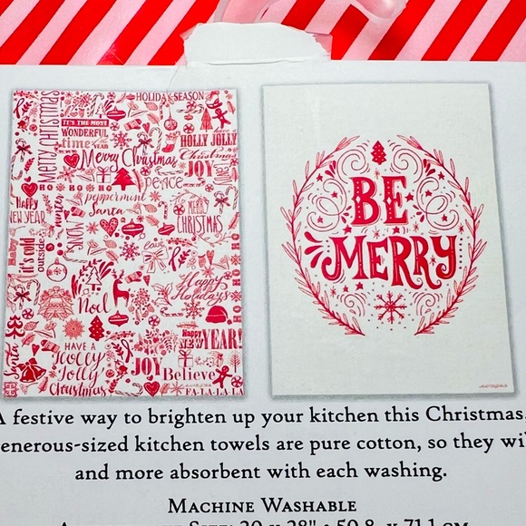 2 Christmas Red Holiday Images Kitchen Tea Towels Reindeer Believe Merry Joy - Picture 8 of 16